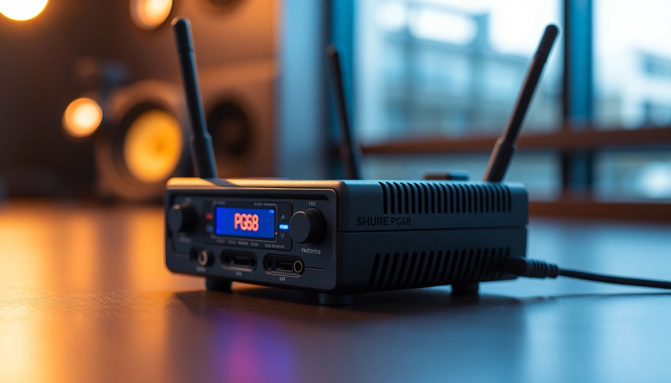 High-resolution image showcasing the PG88 wireless microphone receiver with signal indicators and antennas, highlighting professional audio equipment for live events and recordings.