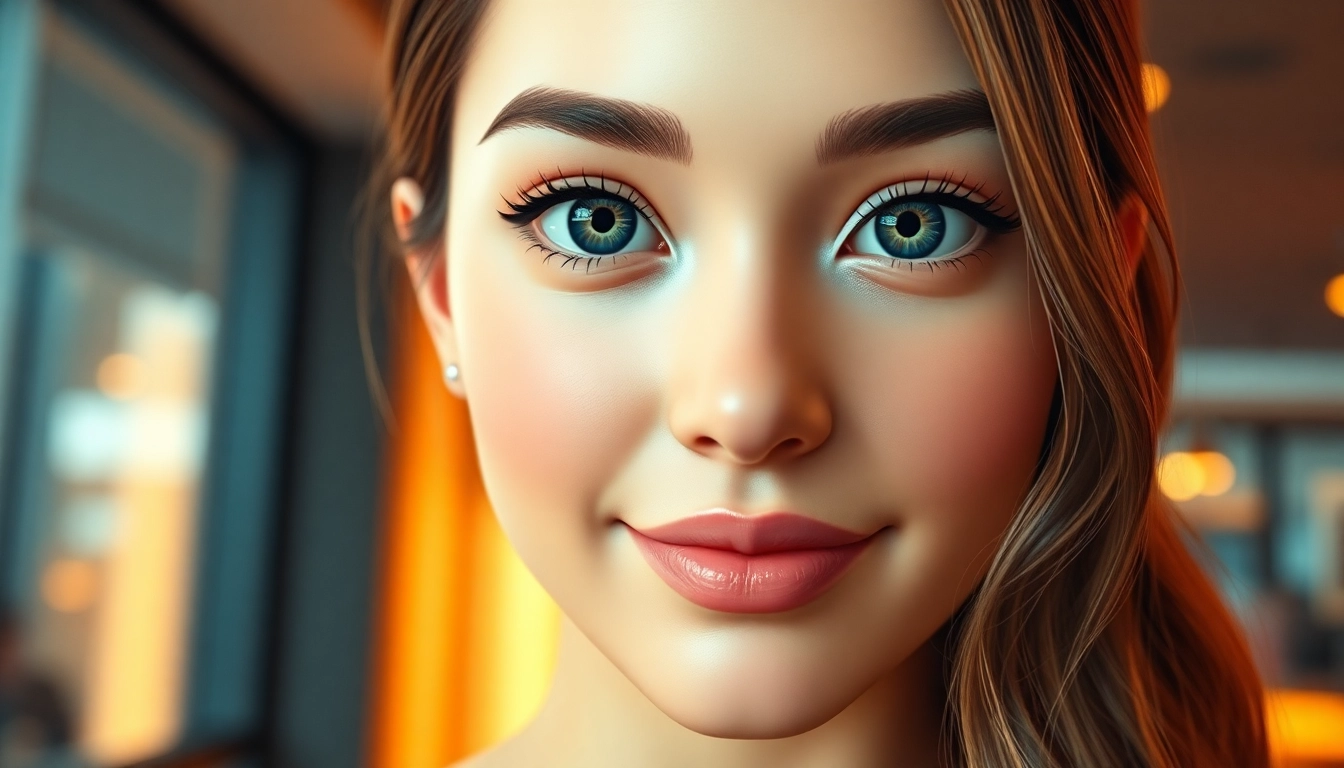 AI girlfriend engaging in a natural conversation on a glowing screen, showcasing realistic features and emotional expression.