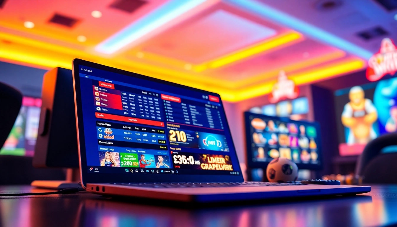 Digital sportsbook and casino platform interface with vibrant colors and exciting betting options