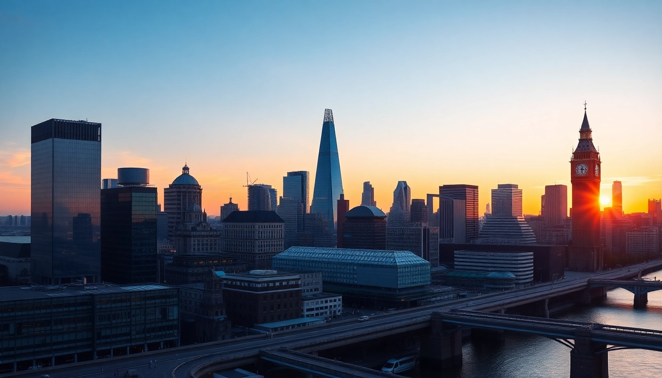 London Property Market analysis scene with city skyline and financial charts for investors