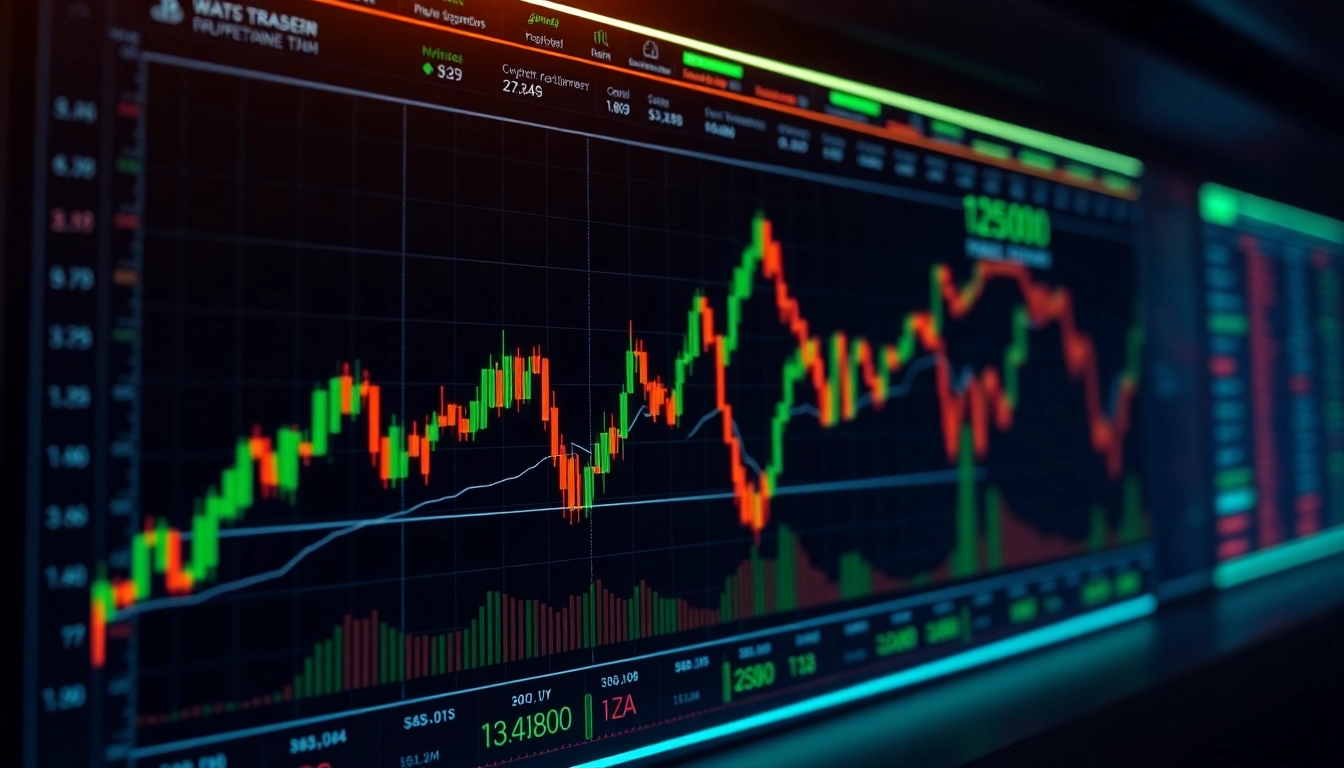 Cryptocurrency Trading News featuring a vibrant digital trading dashboard with cryptocurrency